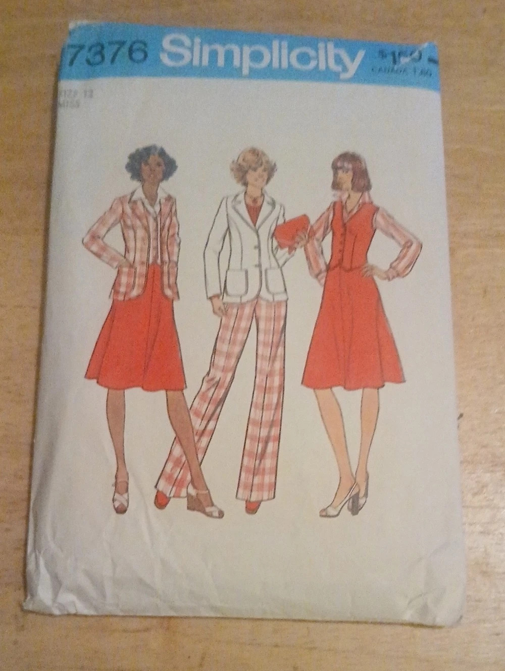 1976 Simplicity 7376 Misses Jacket Vest Skirt Pants Sewing Pattern Size 12